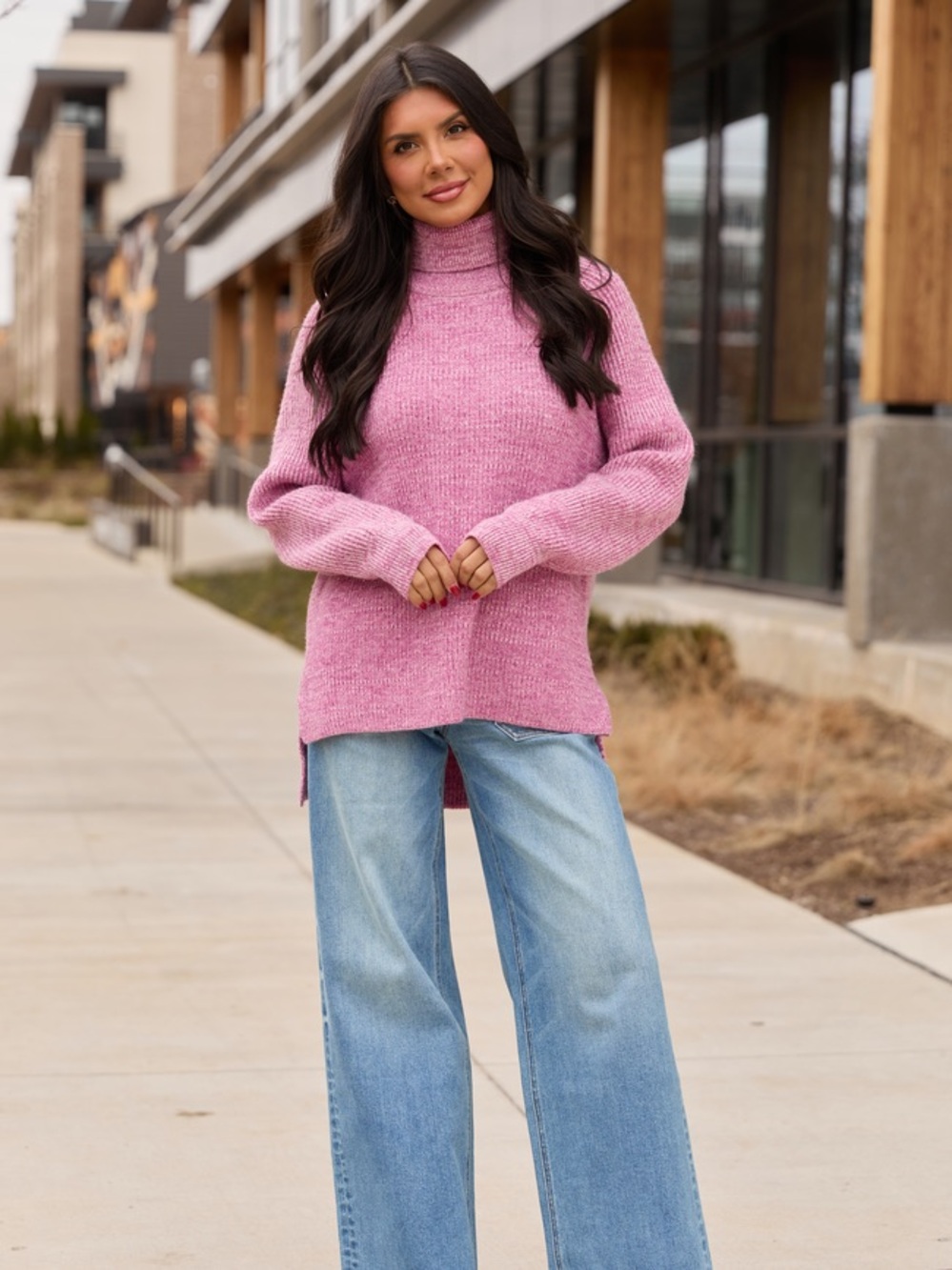 Pink Lily Heathered Rose Pink Turtleneck Sweater Size Small 🩷